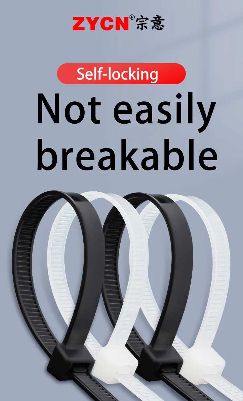 100Pcs 8 Series Width 7.5MM 200/250/300/350 Nylon Ties Cable Plastic  Wire Fixed Strap White/Black Self-Locking StrongTensile