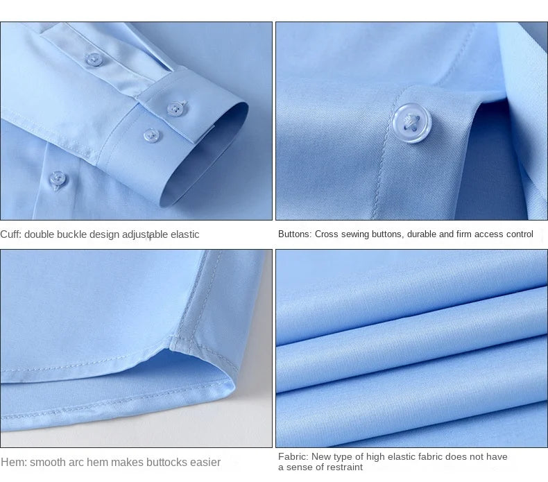 Summer shirt, men's white glossy non ironing shirt, men's wrinkle resistant ice silk casual high-end seamless business shirt