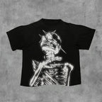 Vintage Dark Centipede Skeletal Graphic Cotton Print T-shirt Men Y2K Summer Short Sleeves Oversize T-shirt Women Casual Tee Tops