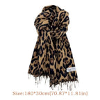 Korean Leopard Tassels Shawl Imitation Cashmere Thickened Foulard Pashmina Hijabs Windproof Lady Scarves Wraps for Women Man