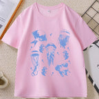 Vintage Jellyfish T-Shirt Summer Ocean Tee Sea Creature Top Beach Lover Gift Men Women Casual Round Neck Printed T Shirt