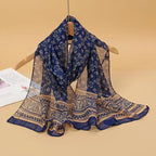 2024 New Print Chiffon Scarf Shawl Women Sunscreen Silk Scarf Turban Long Wrap Beach Travel Outdoor Accessories Trendy Headband