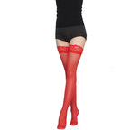 Sexy Women Floral Lace Patchwork Over Knee Thigh High Elastic Red Black Stockings Dropshiping Ultra Thin Translucent Long Socks