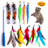 11PCS Cat Feather Toy Set – Replacement Feather Heads & Retractable Cat Wand Interactive Teaser Toys