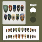 24pcs Gradient Black False Nails Cute Cartoon Cat's Eye Forest Elf Girl Press On Nails Glossy Almond Sweet Cool Fake Nail Tips