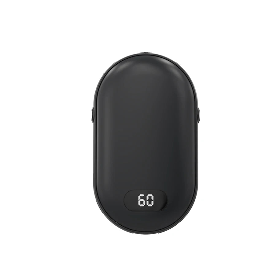 Double-sided heating with two temperature settings, this pocket hand warmer can be recharged