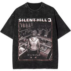 Washed T Shirts Horror Silent Hill Heavens Night Hip Hop T-Shirt Street  Streetwear Short Sleeve Printed Tops Tees Men Women