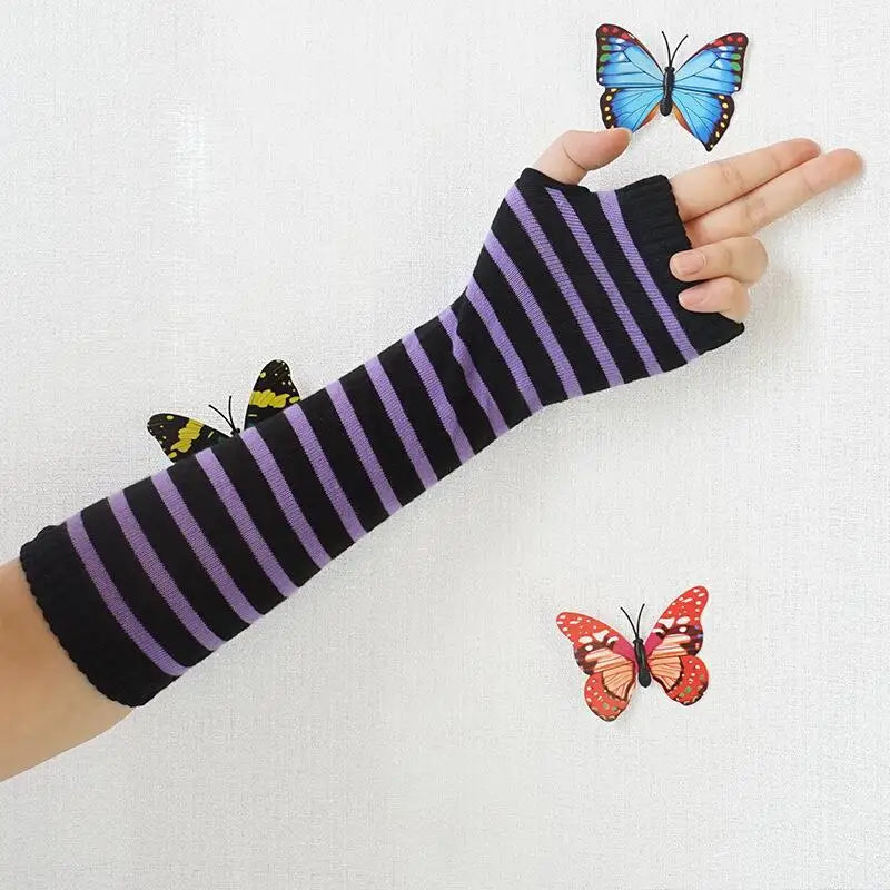 Pink Cartoon Gloves Honey Girls Winter Half Finger Cosplay Glove Anime Accessories EMO Punk Skull Christmas Gift Arm Warmers