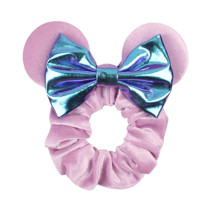 Cute Mouse Ears Velvet Scrunchies Hairband Women Elastic Ponytail Holder Girls Sequin Bow 2023 Kids Party DIY Hair Accessories