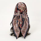 Satin Square Scarf Women Muslim Hijab Elegant 2025 Print Silk Neckerchief Shawl Wraps Headband Handle Hair Accessories Bandana
