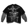 2000s American Skull Pattern Long sleeved T shirt Fashion Round Neck Oversized T shirt New Mens Casual Gothic Clothing Tops