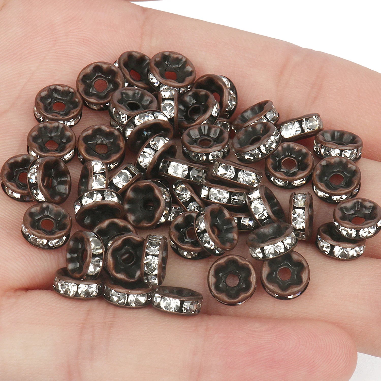 50pcs Rhinestone Spacer Beads Multi-color Crystal Metal Spacers Rondelle Beads for Jewelry Making DIY Bracelets Accessories