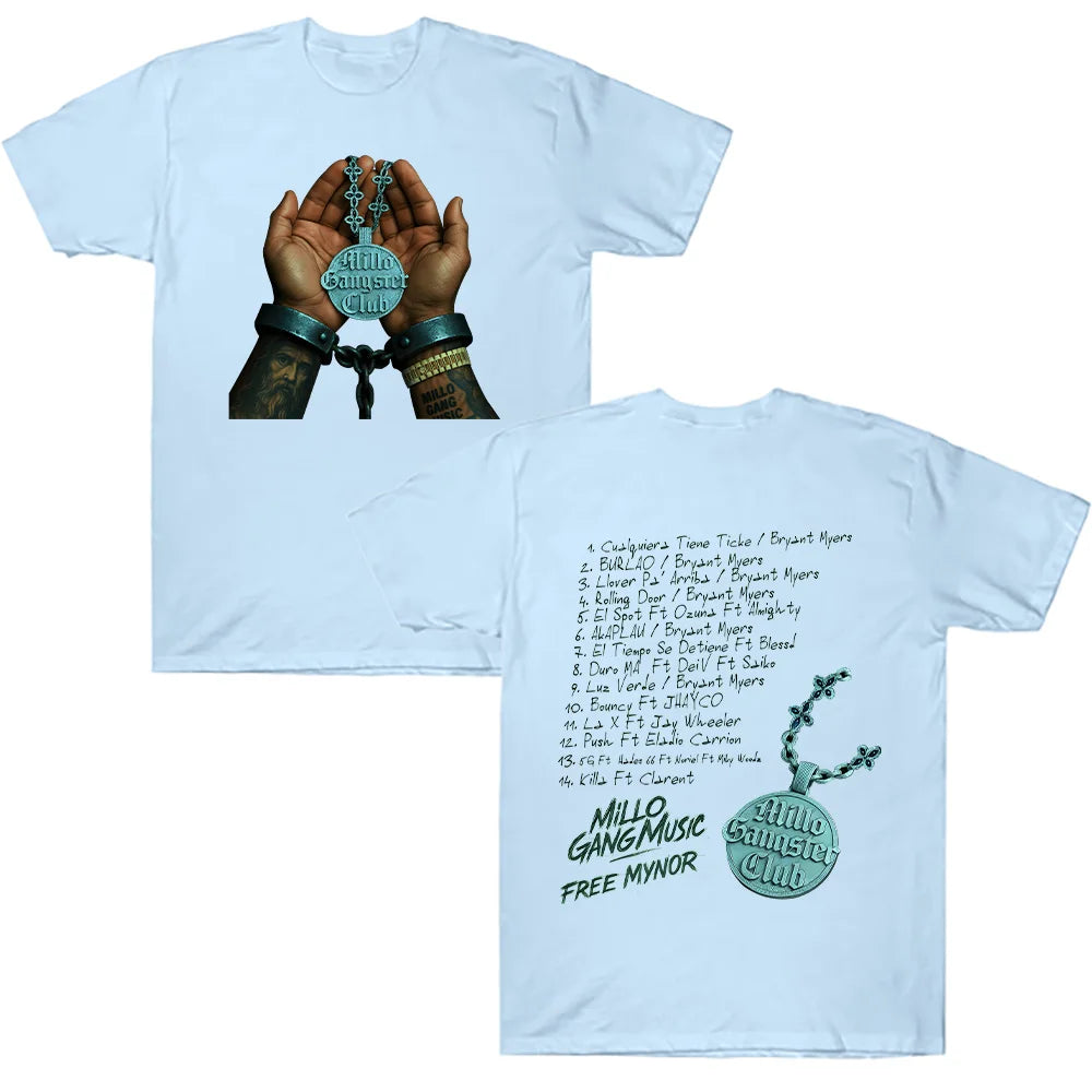 Bryant Myers Millo Gangster Club 2025 Tee Rapper Bryant Myers Graphic T Shirt Men Women Retro High Quality Breathable Cotton Top