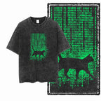 COOLMIND DB Cat Printed Cotton Acid Washed Exclusive Graphic Unisex T Shirt Cool Streetwear Men Tshirts Big Size Tee for Men