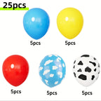 Red Yellow Blue Toy Balloons,Light Blue Cloud Cow Print Balloons for Baby's Birthday Story and Football Party Themed Decorations
