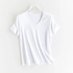 High-end New 10% Silk & Mercerized Cotton Women T-shirt Luxury Tee Short Sleeve Silky Feeling Summer Wear 2025 Tops V / O-neck