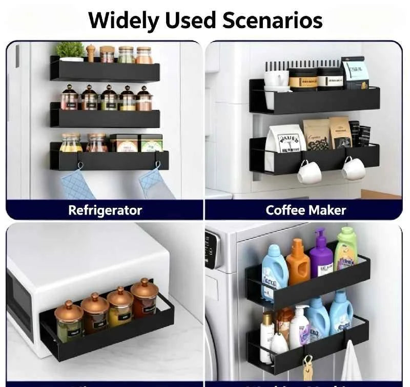 2pcs Magnetic Storage Shelf Household Kitchen Refrigerator Washing Machine Side Hanging Storage Rack, Multifunctional Storage
