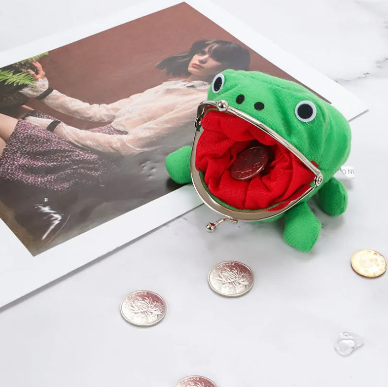 20Pcs/Lot Frog Wallet Coin Purse Keychain Cartoon Flannel Wallet Plush Frog Toy Kid Prize Jewelry Wholesale
