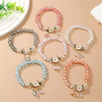 6pcs/set Colorful Popcorn Crystal Beaded Women Bracelet Daisy Flower Pendant Fashion Bracelet Mom Girlfriend Valentine's Day Gif