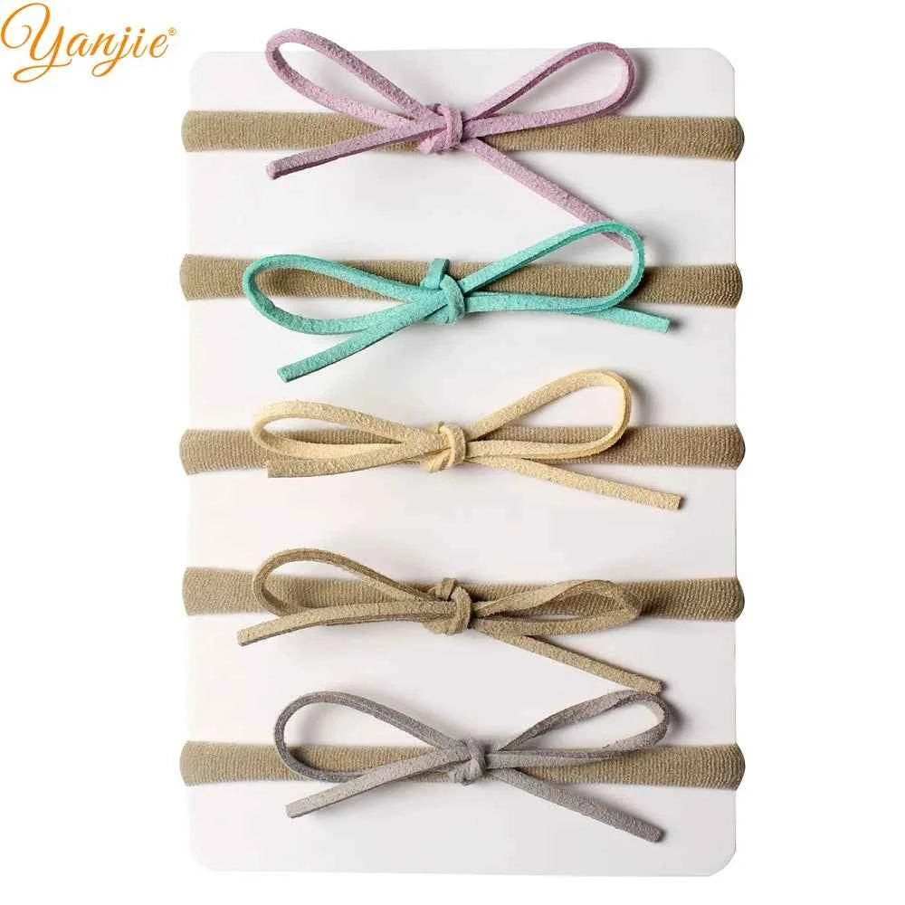 1 Set 2024 Classical European Suede Tied Hair Bow Baby Nylon Headband DIY Hair Accessories Hair Bands for Girl Headwear