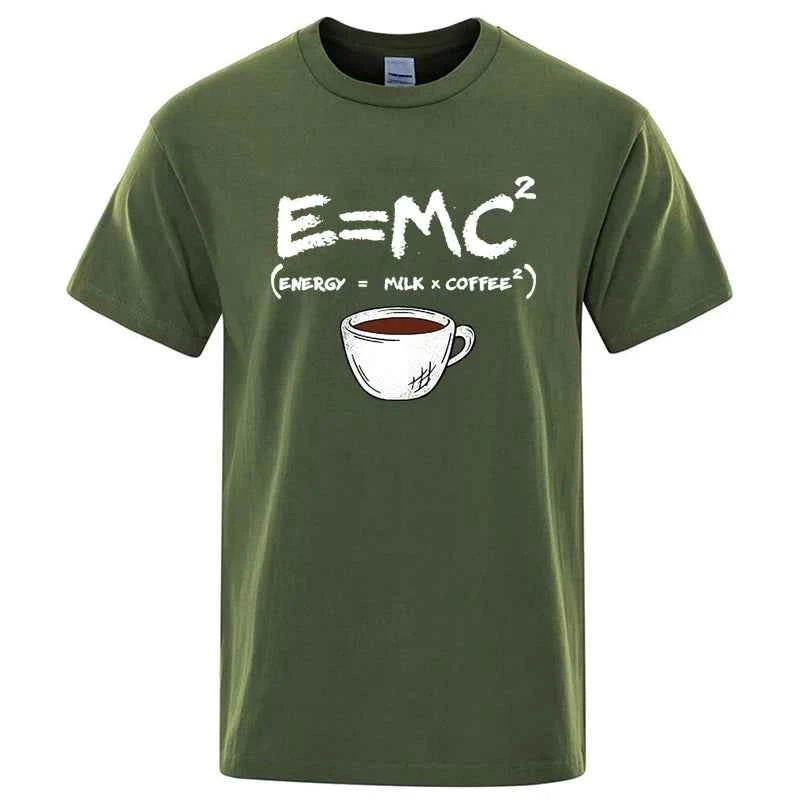 Summer Men T-shirt Cotton Blend Casual Funny Energy=Milk+Coffee Print Men Cool Loose O-neck Tops For Men Short Sleeve Male Tees