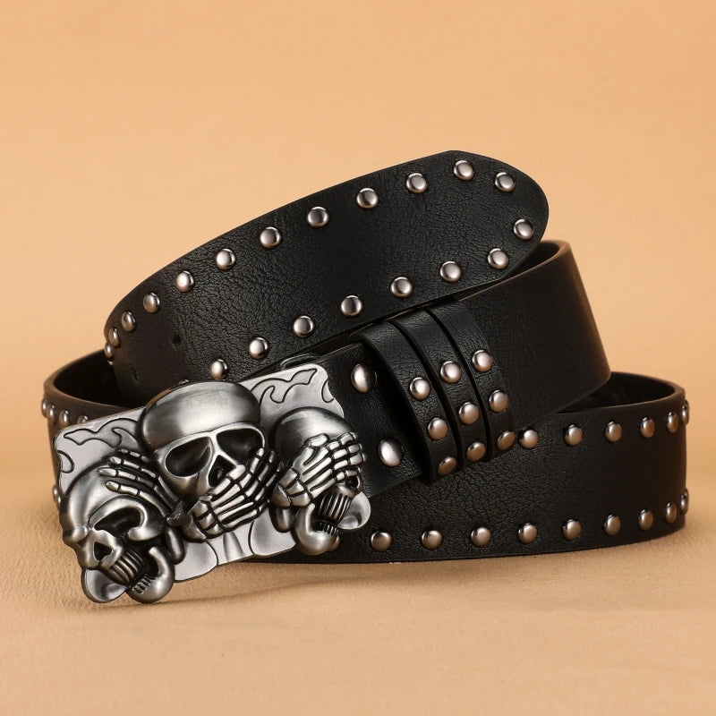 New Women Belt High Quality Luxury Brand Punk Goth Rivet Black Jeans Unisex Men Belt Paw Skull Buckle belt Unisex Waist Belt