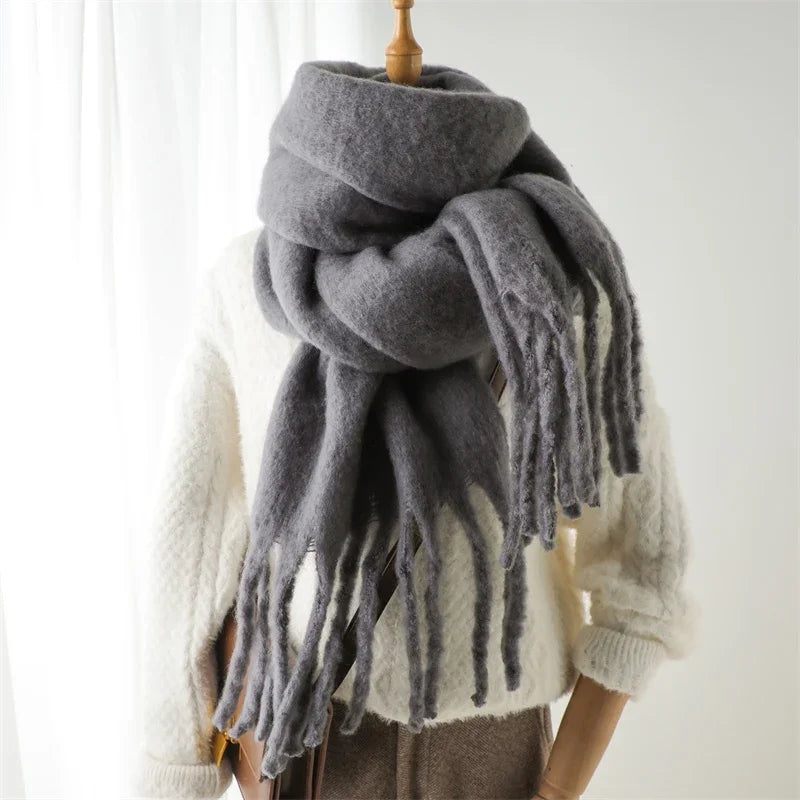 Women’s Warm Winter Pashmina-Feel Tassel Shawl Scarf