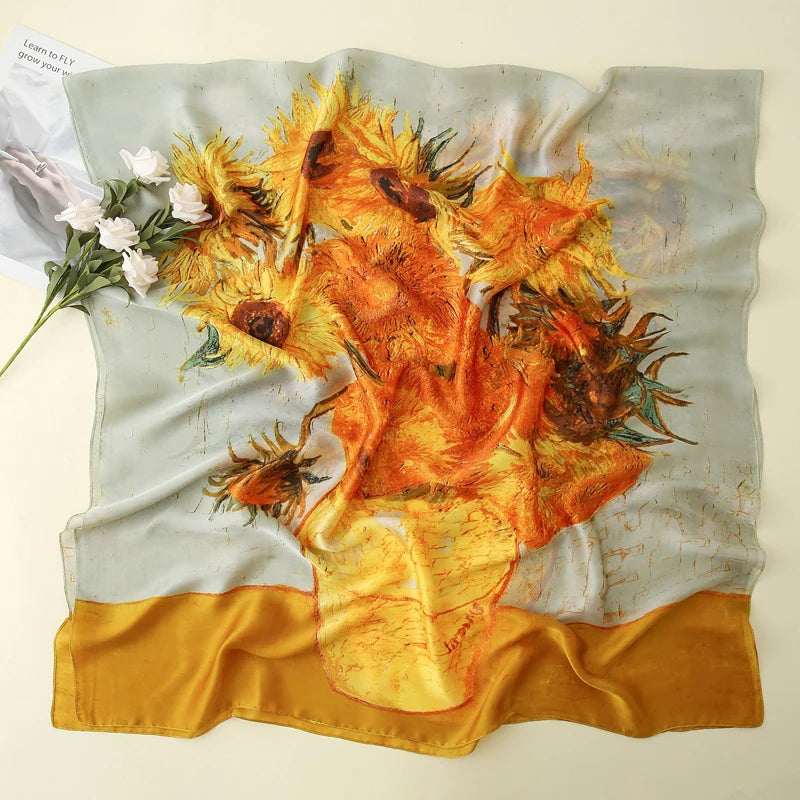 100% Natural Silk Scarf Women Luxury Brand Digital Print Flowers Silk Pashmina Shawl Female Long Bandana Foulard 2020 Oversize