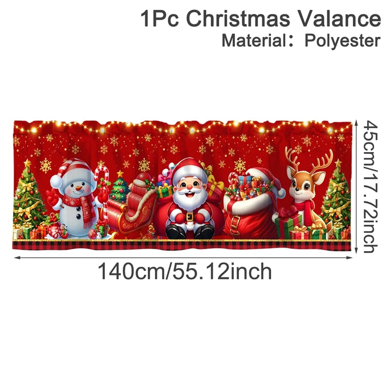 Christmas Short Curtains Valances Merry Christmas Decorations For Home 2026 Xmas Navidad Kitchen Bedroom Ornaments New Year 2027