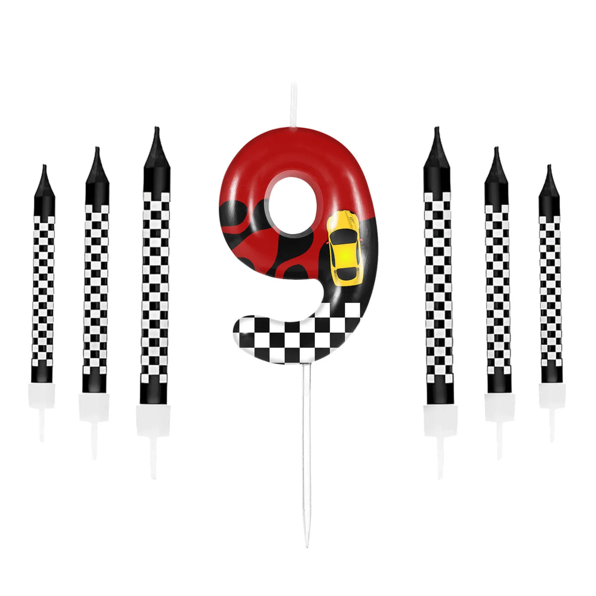 7pcs Red Racing Cars Themed Birthday for Cake Candles, Number 0 1 2 3 4 5 6 7 8 9 10 Candle Birthday Cake Topper