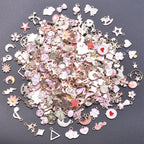 50pcs/Lot Girl Pink Drip Oil Accessories Random Mixed Style Charm Animal Heart Flower Moon Pendant DIY Jewelry Making Supplies