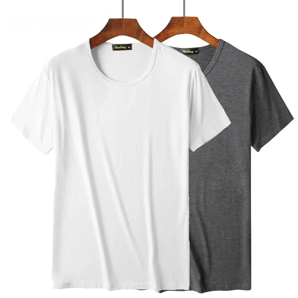 2 Packs Bamboo Fiber Round Neck T-shirts Short Sleeve Classic Tees Sweat-absorbent Gym Man Undershirt Solid Color Tee Black New