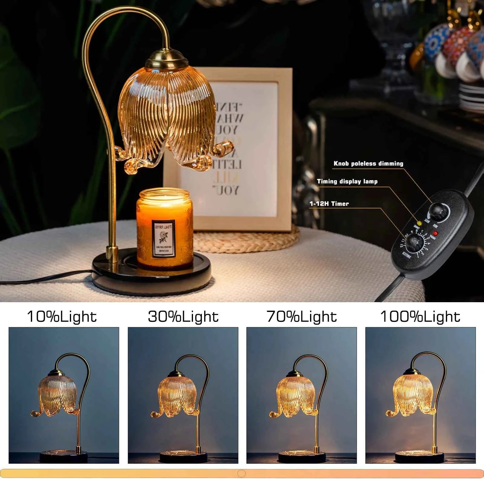 Tulip Flower Warm Candle Lamp French Retro Bedroom Bedside Lamp Fireless Fragrance Atmosphere Table Lamp