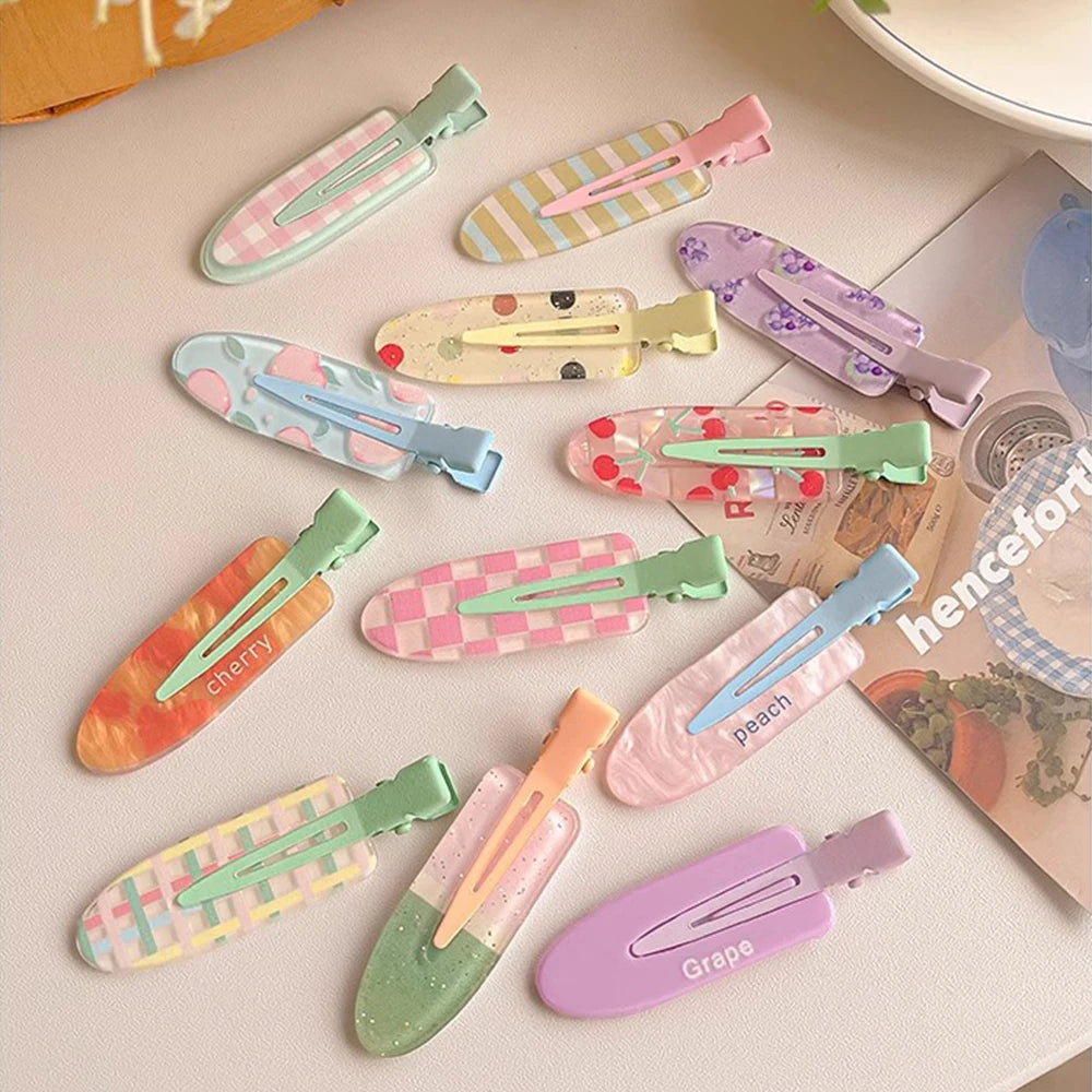 12 Pieces of Multi-Color Colorful Hair Clips with Side Bangs, Duckbill Clips for Broken Hair, Sweet Girl's Simple Hair Clips