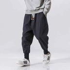 Cotton Linen Harem Pants Men Streetwear Joggers New Baggy Drop-crotch Pants Casual Trousers Men Sweatpants