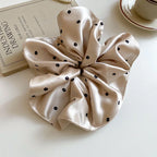 1/3PCS Polka Dot Satin Scrunchies – Large Ruffled Hair Bands for Women, Black & White Elegant Hair Ties