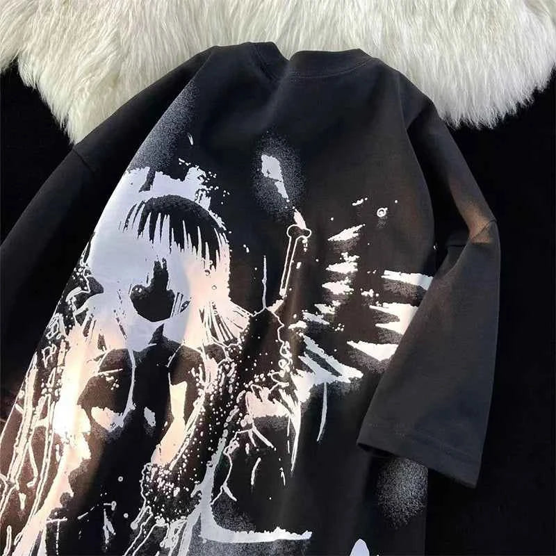 Retro Angel Print Short-sleeved Women T-shirt Summer  Harajuku Casual   Loose Cotton Oversize Women's T-shirts Female Clothing