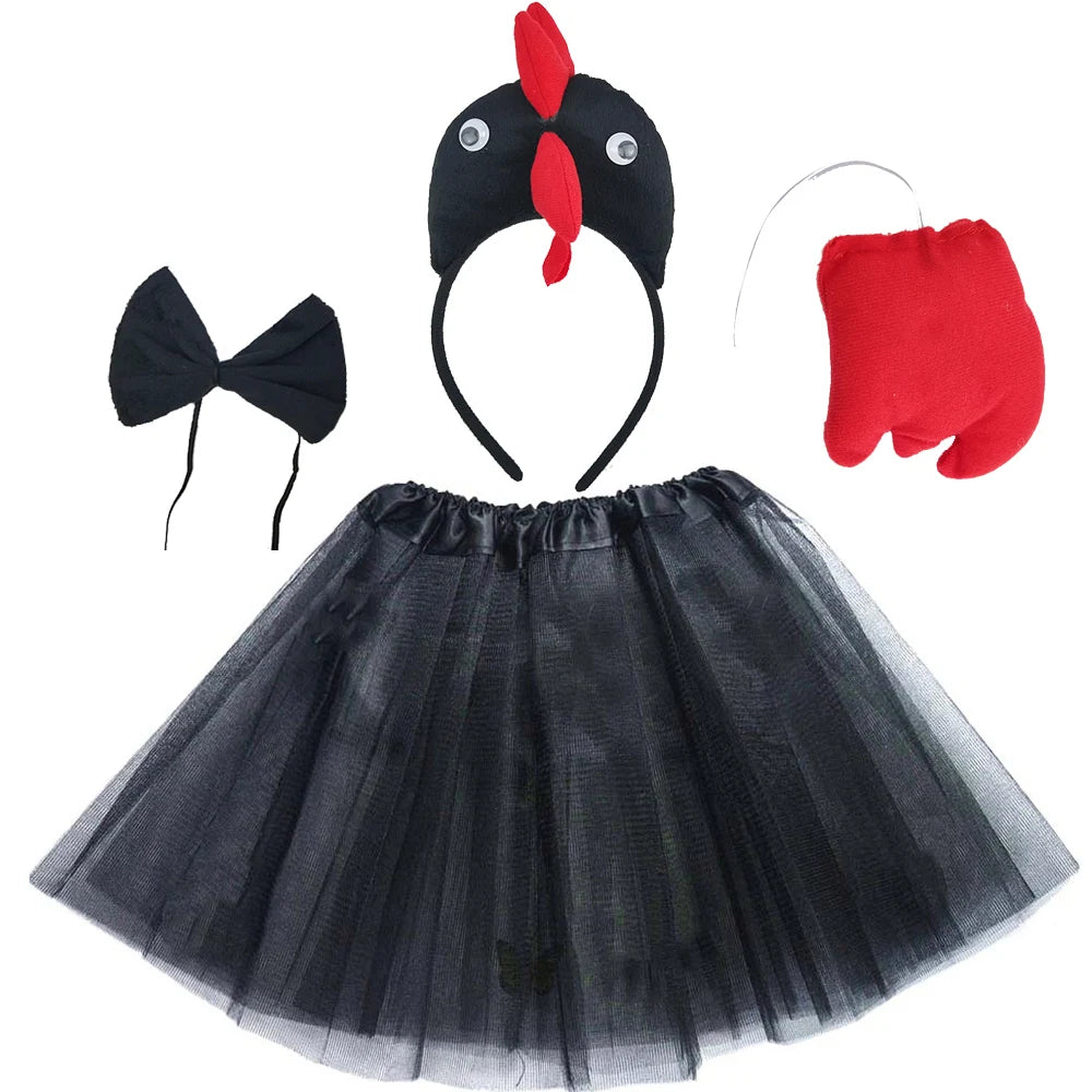 Animals  Children  Headband Tutu Skirt Tail Bow Kids  Girl Party Props Elephant Tiger Fox     Halloween Costume Cosplay