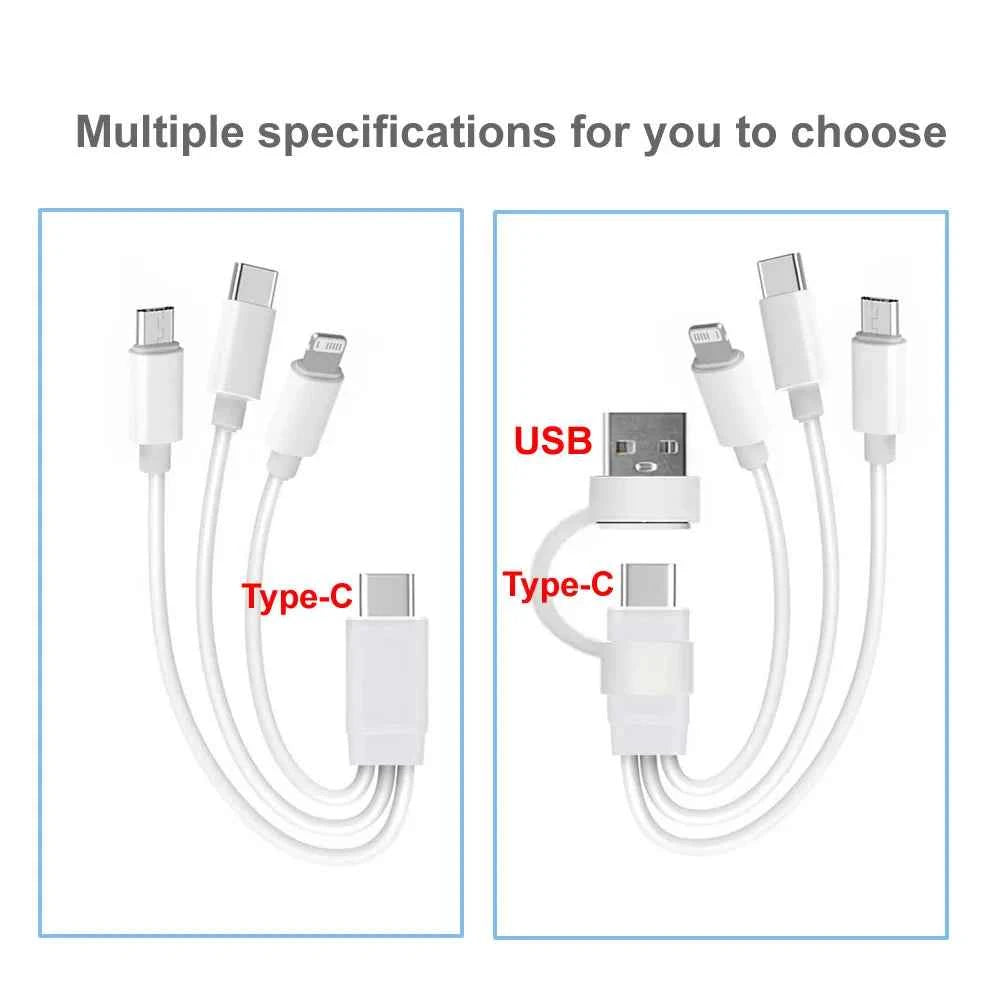 PD USB C Charging Cable for Multiple Devices Charging Cord Short 3 in1 Universal USB Cable with IP/Micro USB/Type C Mobile Power