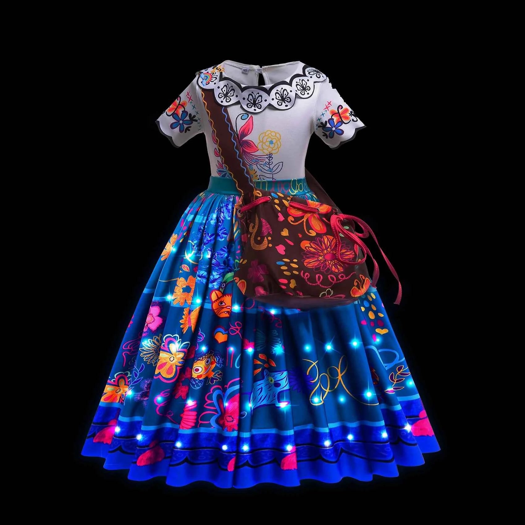 Girl Princess Dress with LED Light Up Costume for Children Cosplay Party Clothes Blue Pink Outfit Carnival Christmas Prom Gown