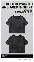 100% Cotton Washed T-Shirts For Women Loose O-Neck Crop Tops Y2k Street Female Clothes Summer Casual Vintage Short Sleeve Tees