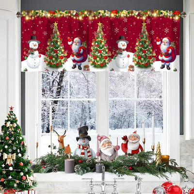 Christmas Short Curtains Valances Merry Christmas Decorations For Home 2026 Xmas Navidad Kitchen Bedroom Ornaments New Year 2027