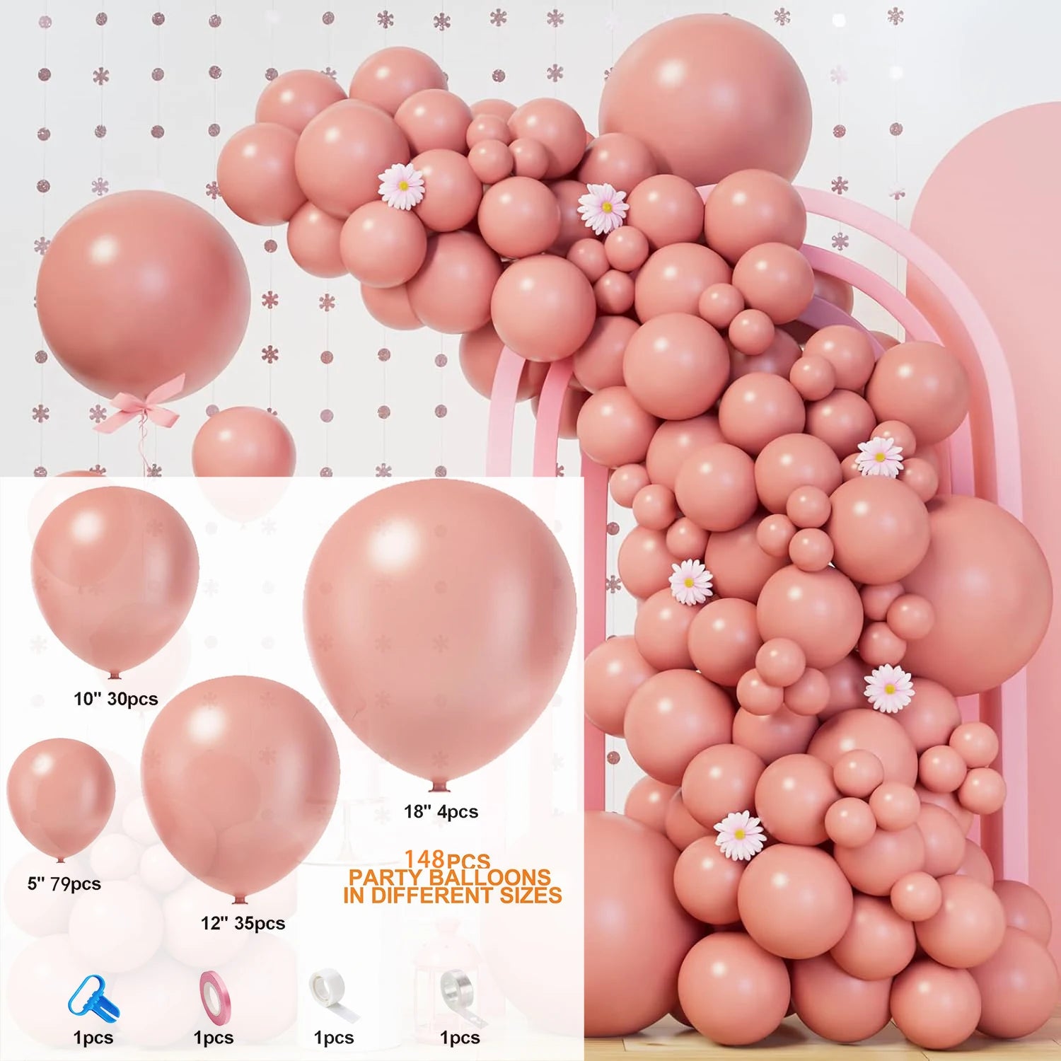 148Pcs Pastel Pink Balloons Baby Pink Balloon Garland Arch Kit Baby Shower Birthday Wedding Valentine's Day Party Decorations