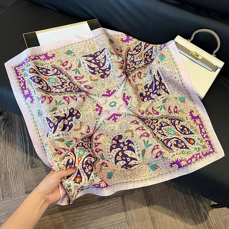 Elegant Nordic Style All Seasons Scarf Faux Silk Large Square Shawl Simple Chic Decorative Wrap For Teens