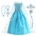 Disney Frozen Elsa Snow Queen Princess Dress Girls Costume Halloween Kids Role-play Carnival Children Birthday Party Dress