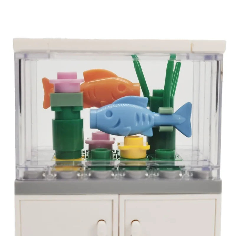City Friends Fish Tank Building Blocks MOC Assemble Toys ClownFish Turtle Lizard Pet Blocks DIY Toy Creative Toys for Kids Gift