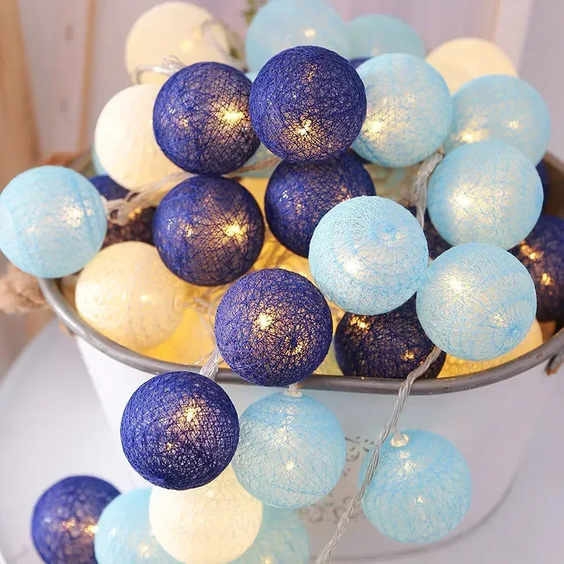 Halloween Cotton Garland Balls Lights String Christmas Outdoor Hanging Party Baby Kids Room Bed Fairy Lights Wedding Decorations