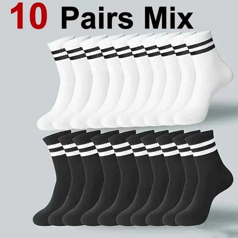 5/10/20 Pairs Neutral Solid Color Round Neck Socks Spring Autumn Sweat Absorbing Breathable Comfortable All-season Sports Socks