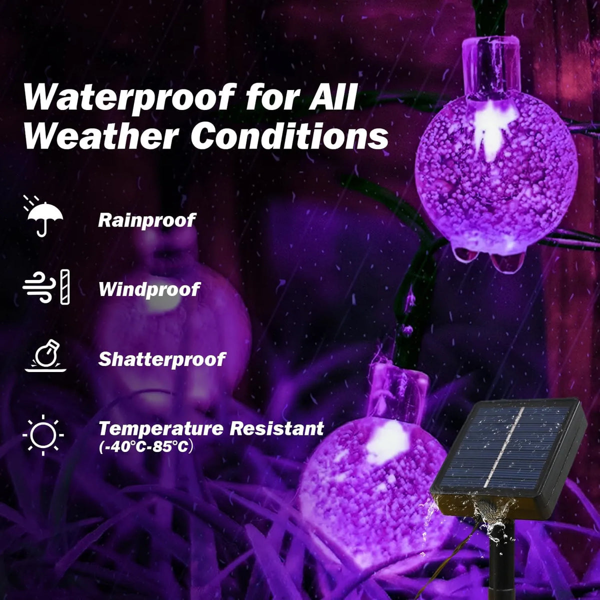 LED Solar String Lights Outdoor Crystal Ball String Light 8 Modes Lighting Solar Camping Lamp for Halloween Christmas Decoration