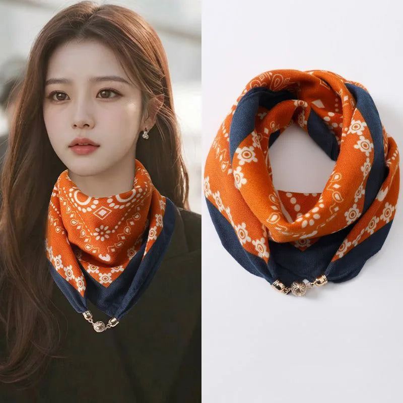 Luxury Magnetic Buckle Silk Scarf Women Print Square Scarf For Autumn Winter Warmth And Cold Resistance Fashionabl Scarves
